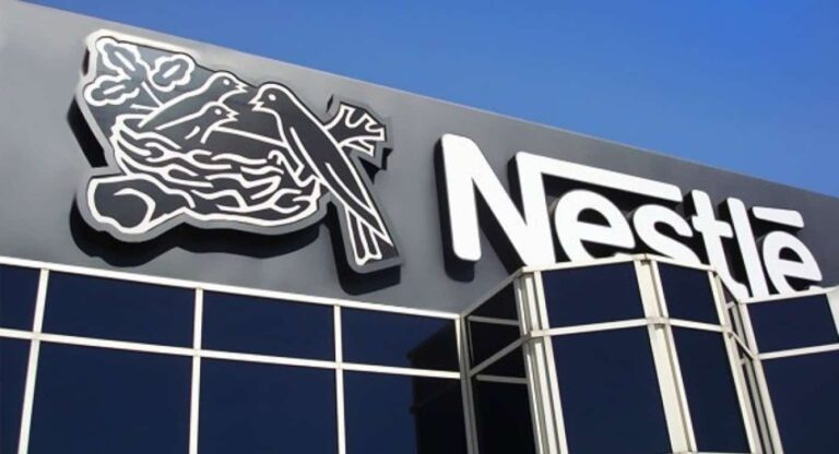 Nestlé logo on modern office building exterior