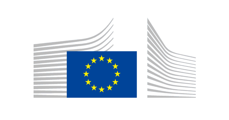 EU flag over European Commission building graphic