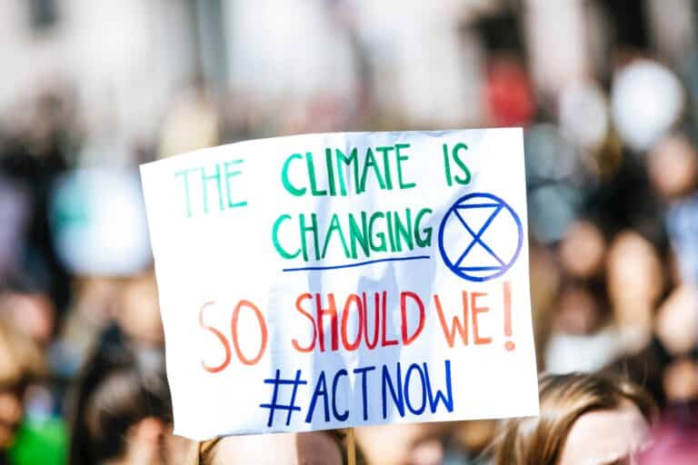 Climate protest sign urging action, #ActNow message