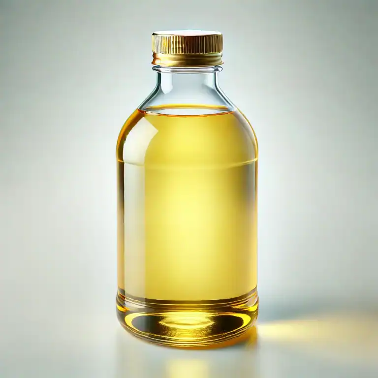 Glass bottle of golden cooking oil