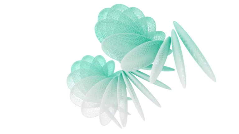 Two mint green bath loofahs on white background
