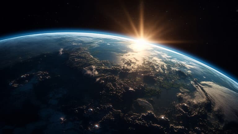 Sunrise over Earth viewed from space