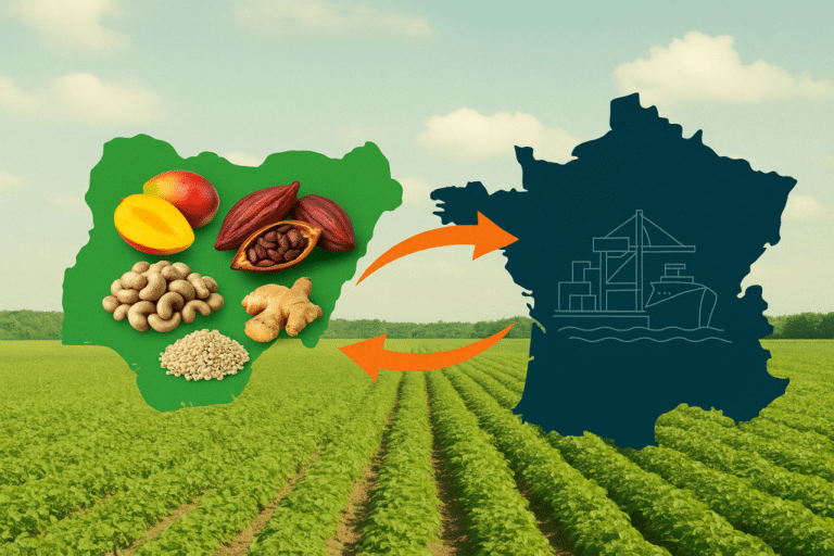 Nigeria-France agricultural trade illustration with export arrows