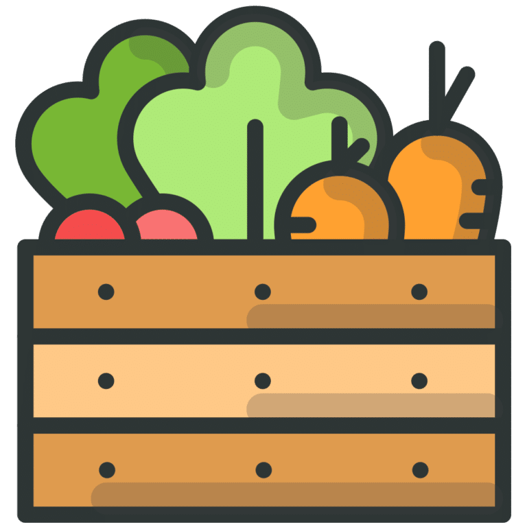 Wooden crate filled with fresh vegetables
