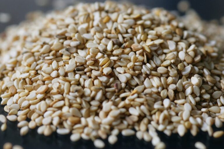 Close-up of sesame seeds piled together