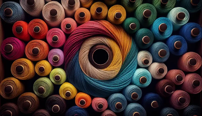 Colourful spools of thread arranged in circular pattern