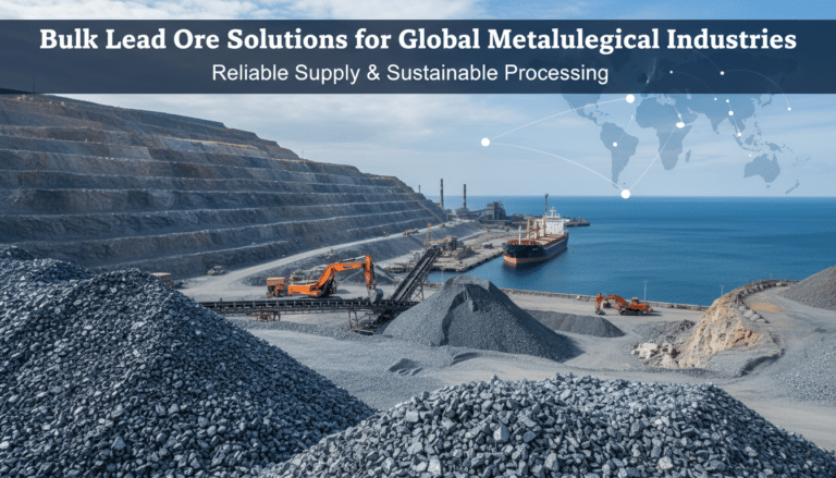 Open-pit lead ore mine with cargo ship
