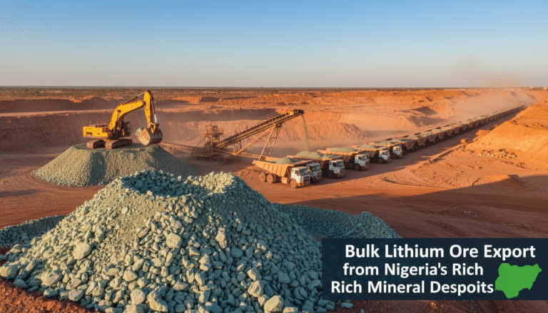 Open-pit lithium mine with excavator loading lorries