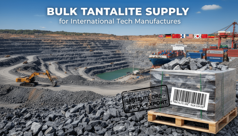 Open-pit tantalite mine with export shipment ready