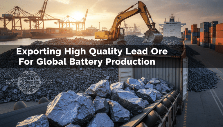 Excavator loading lead ore at shipping port