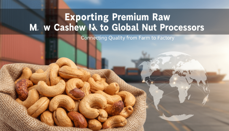 Sack of cashew nuts by shipping containers and globe