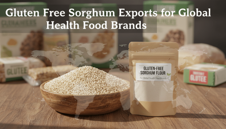 Gluten-free sorghum grains and flour packaging display
