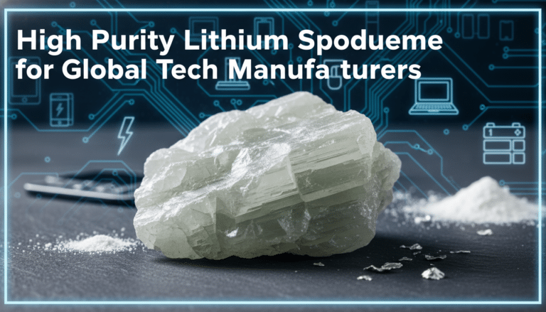 High purity lithium spodumene with tech background graphics