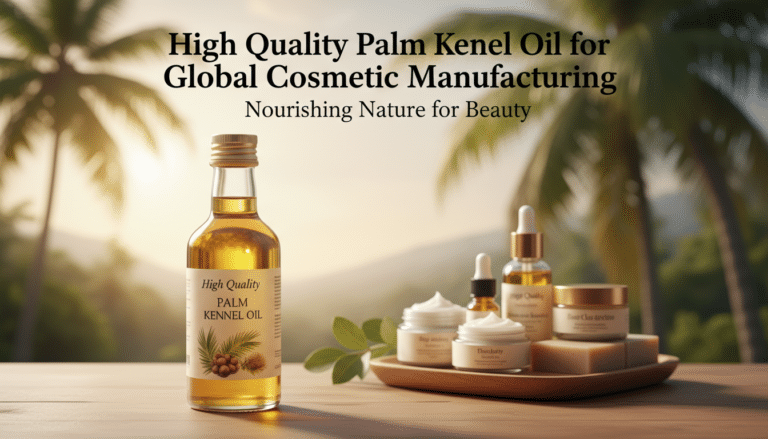Palm kernel oil bottle with cosmetic products