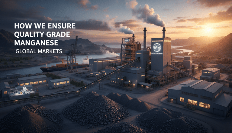 Manganese processing plant at sunset by harbour