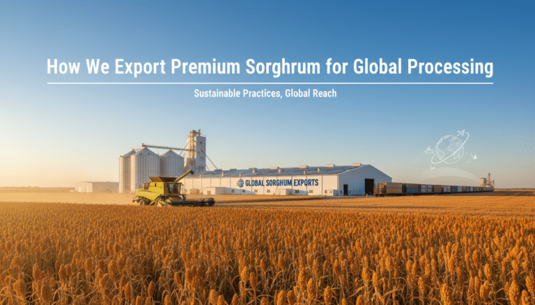Sorghum harvest beside global export processing facility