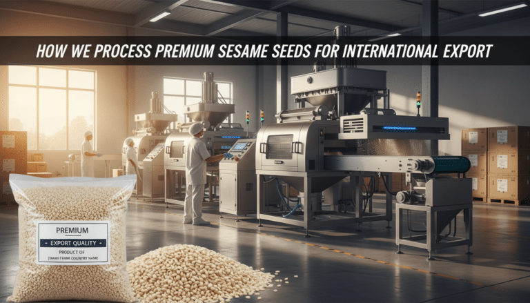 Factory processing premium sesame seeds for export