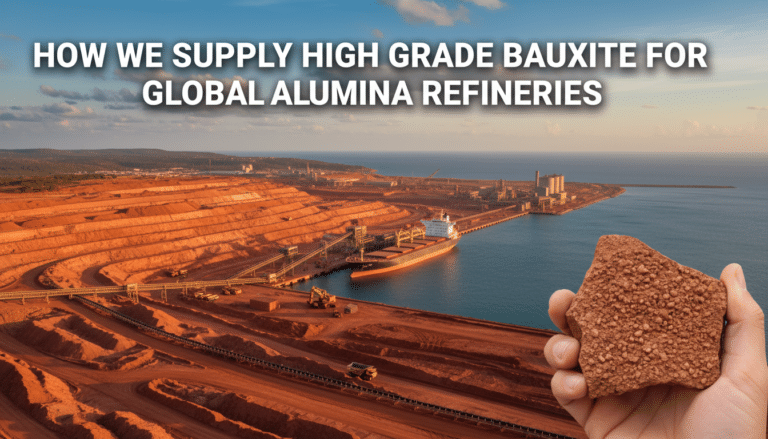 Bauxite mine and port with ship loading ore