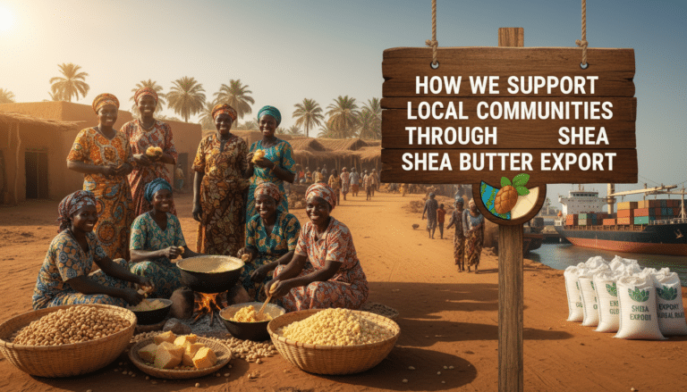 Women producing shea butter for community export support