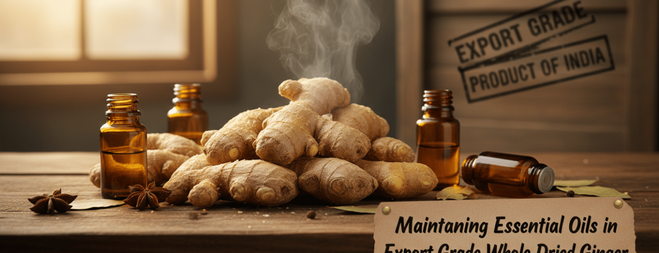 maintaining essential oils in export grade whole dried ginger