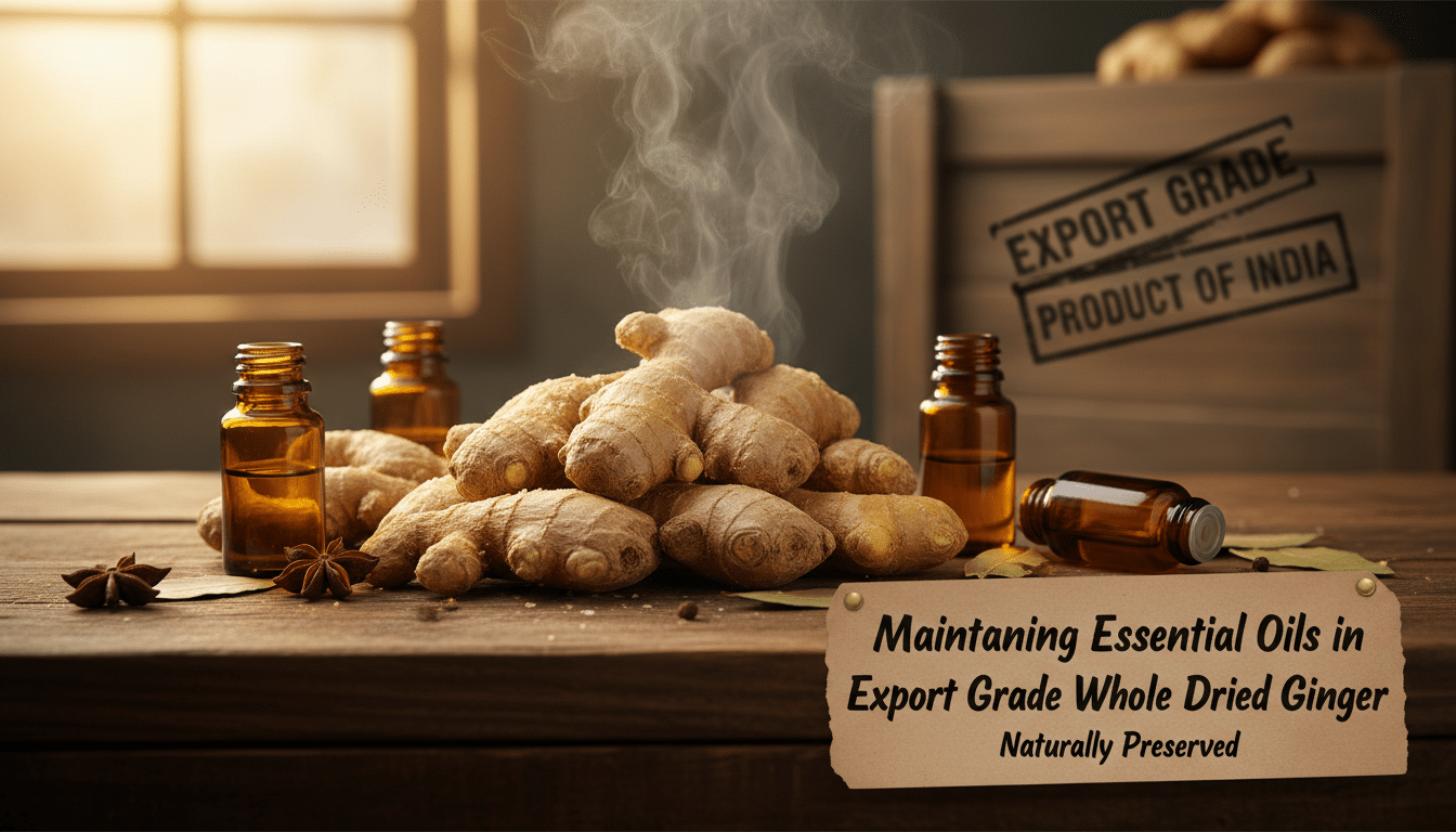 maintaining essential oils in export grade whole dried ginger