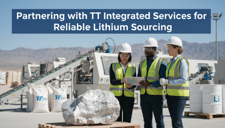 Engineers reviewing tablet at lithium processing facility