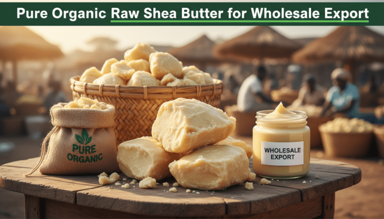 Raw organic shea butter blocks and jar for export