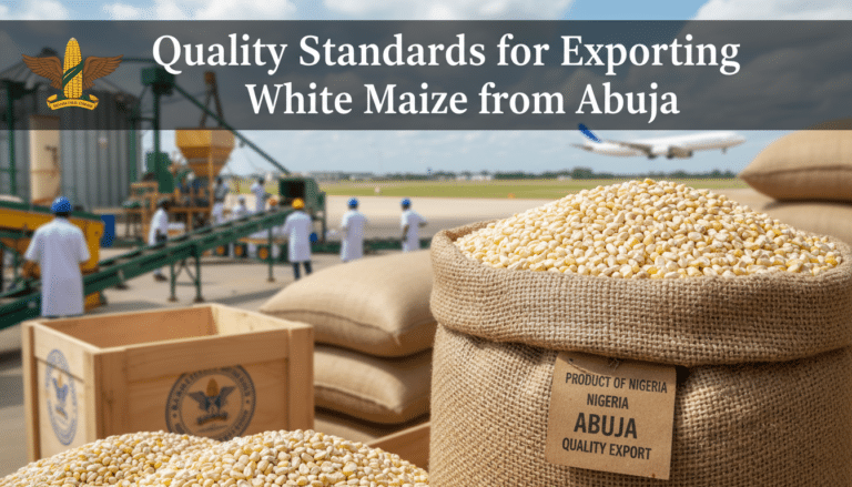 Sacks of white maize for export in Abuja