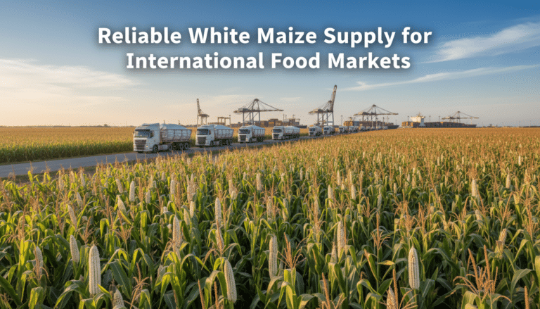 White maize field with lorries heading to port
