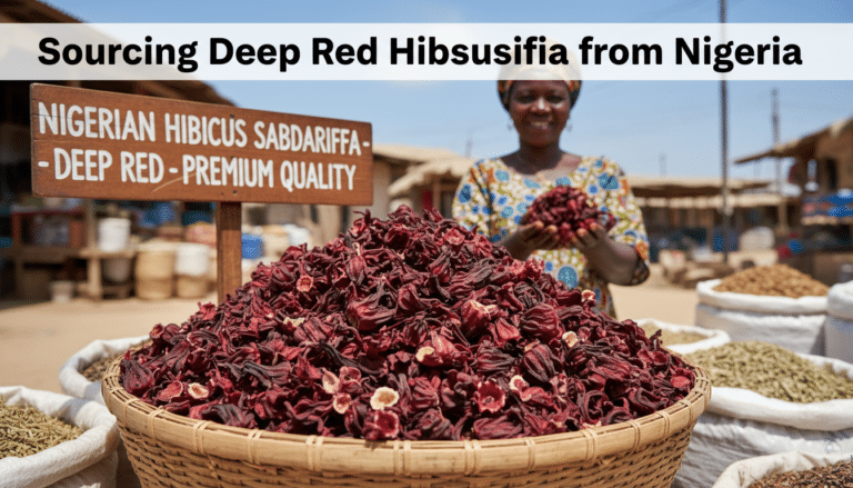 Basket of deep red hibiscus at Nigerian market