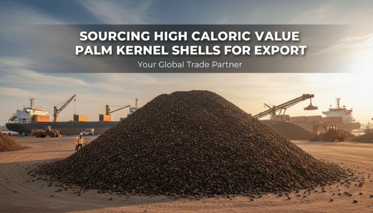 Large pile of palm kernel shells at port