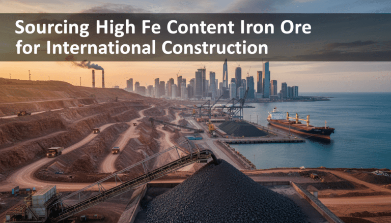 Iron ore mine and port beside city skyline