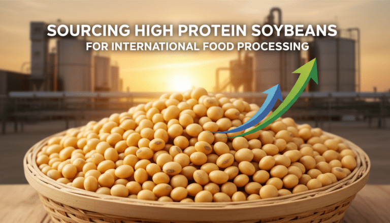 Basket of soybeans with factory and growth arrows