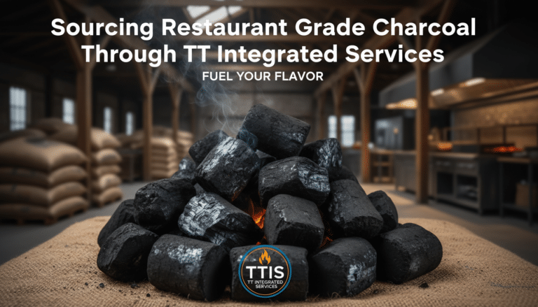 Pile of restaurant-grade charcoal in warehouse kitchen