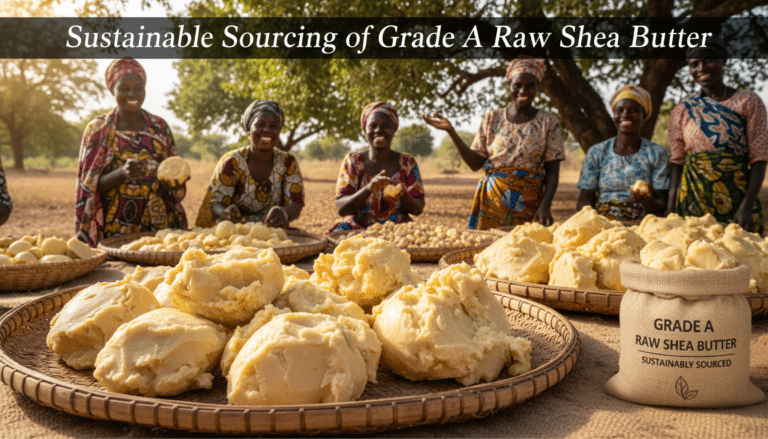 Women producing sustainably sourced Grade A raw shea butter