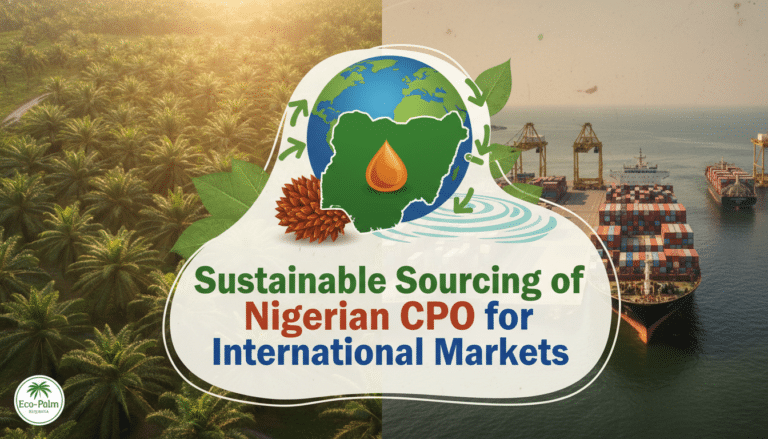 Sustainable Nigerian palm oil sourcing with plantation and cargo ship