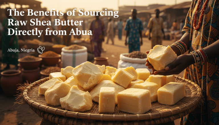 Raw shea butter blocks at Abuja market stall