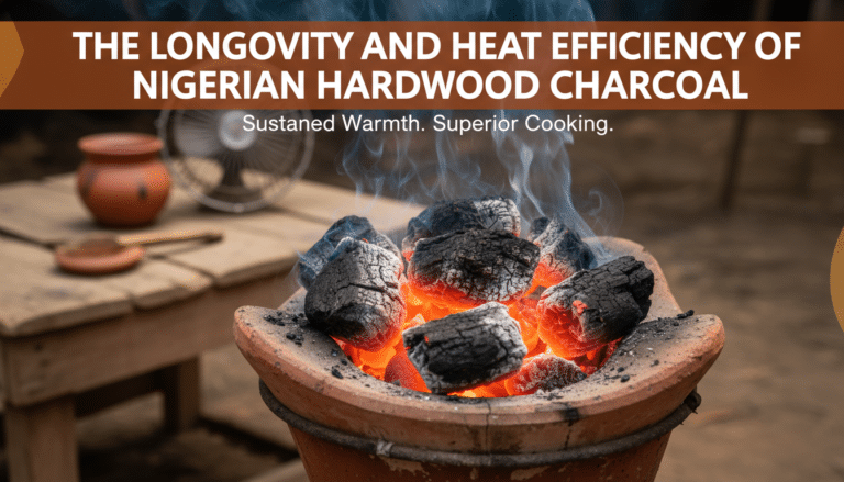 Glowing Nigerian hardwood charcoal in clay brazier