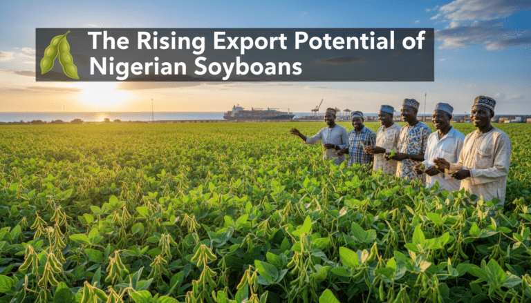 Nigerian farmers in soybean field near cargo port