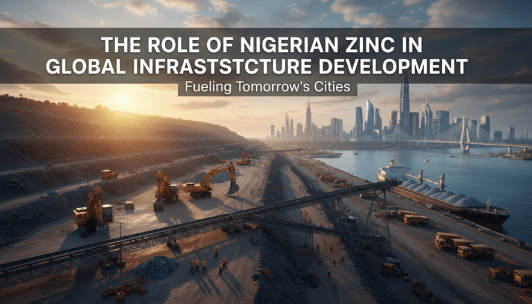 Nigerian zinc mining site beside modern coastal city skyline
