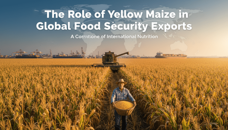Farmer harvesting yellow maize with port in background