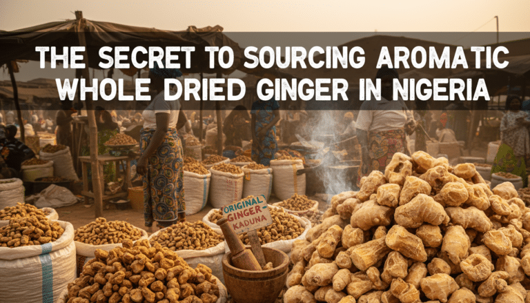 Market stall selling whole dried ginger in Nigeria