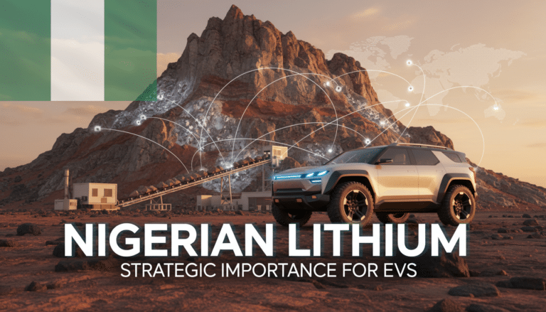 Nigerian lithium mine and electric SUV illustration