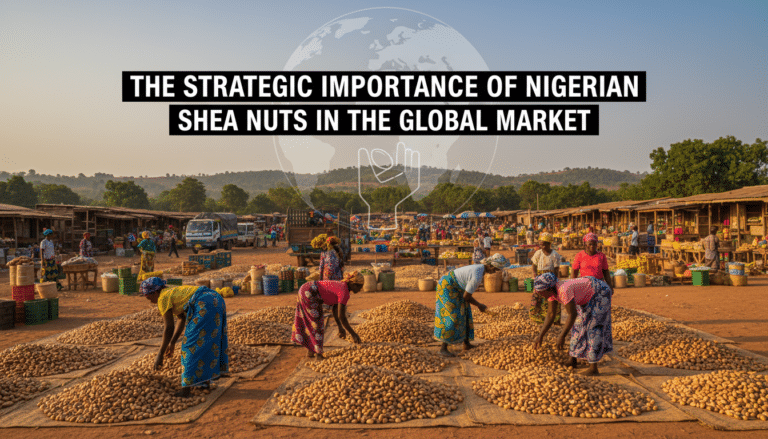 Women sorting shea nuts at Nigerian market