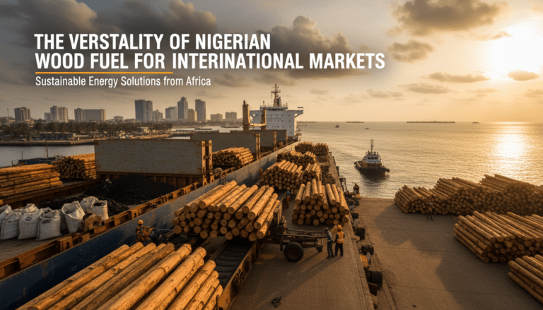 Cargo ship loaded with logs at Nigerian port