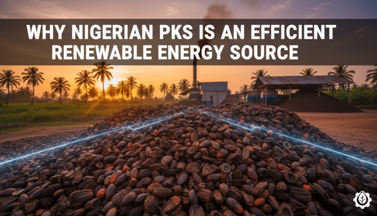 Palm kernel shells piled near Nigerian processing plant