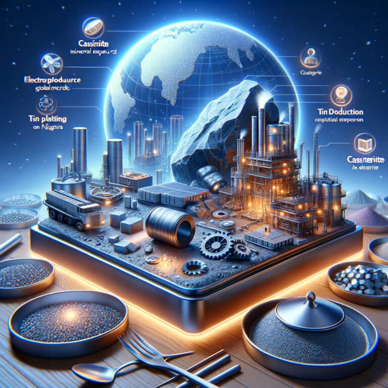 Global tin production industry with factories and ore
